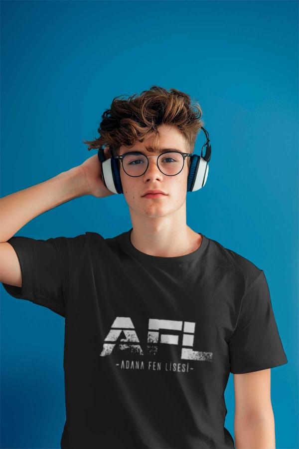 Adana Fen Lisesi Siyah Tişört – AFL Minimal Tipografi Tasarımı
