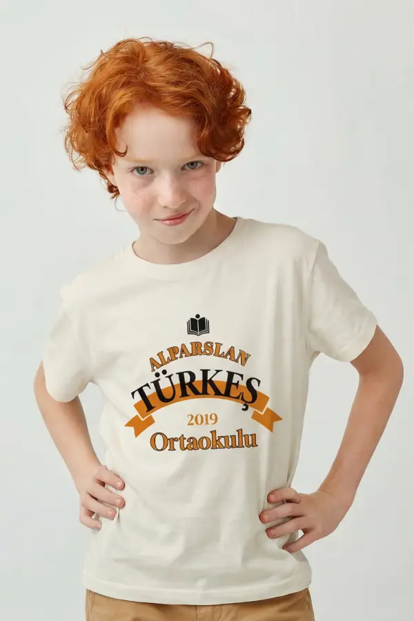 Alparslan Türkeş Ortaokulu Ekru Baskılı Tişört
