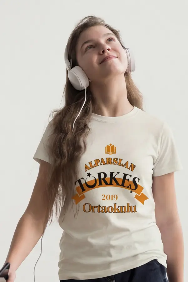 Alparslan Türkeş Ortaokulu Ekru Baskılı Tişört