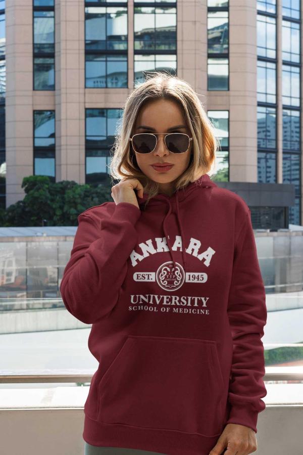 Ankara University School of Medicine Bordo Kapüşonlu Sweatshirt – EST. 1945