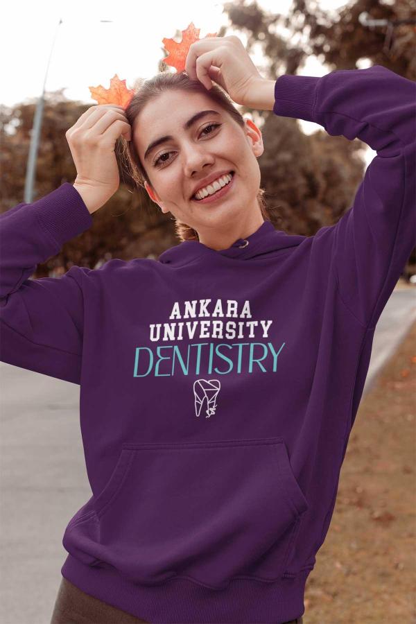 Ankara Üniversitesi Diş Hekimliği Mor Renkli Kapşonlu Sweatshirt