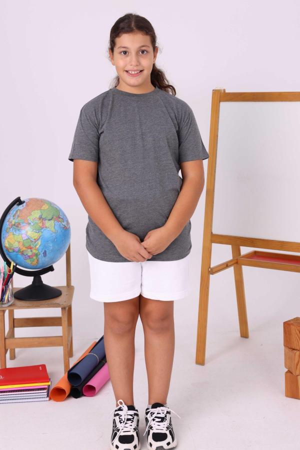 Antrasit Melanj Baskısız Çocuk Tişört – Yönetmeliğe Uygun ve Rahat Tasarım