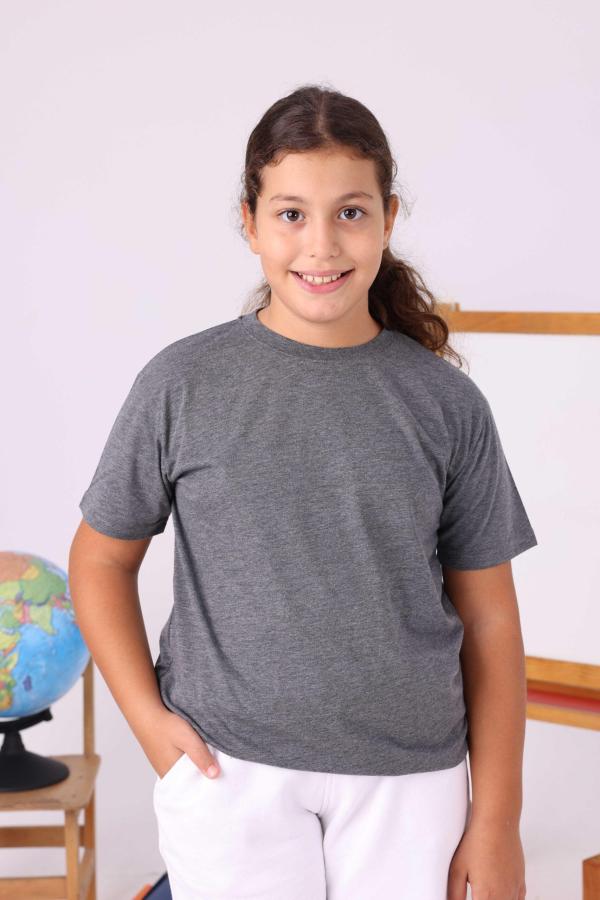 Antrasit Melanj Baskısız Çocuk Tişört – Yönetmeliğe Uygun ve Rahat Tasarım