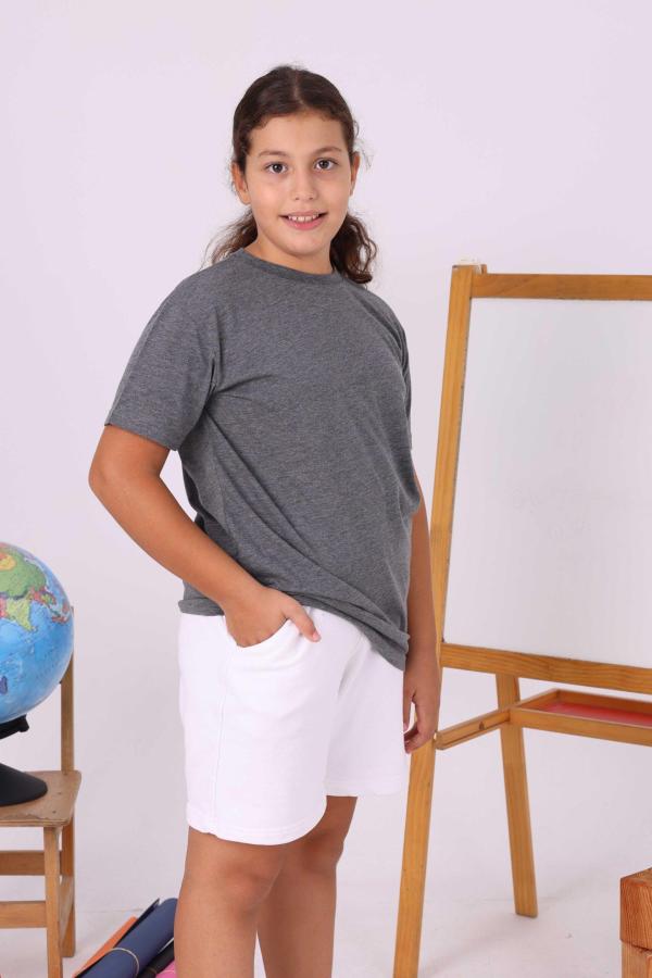 Antrasit Melanj Baskısız Çocuk Tişört – Yönetmeliğe Uygun ve Rahat Tasarım
