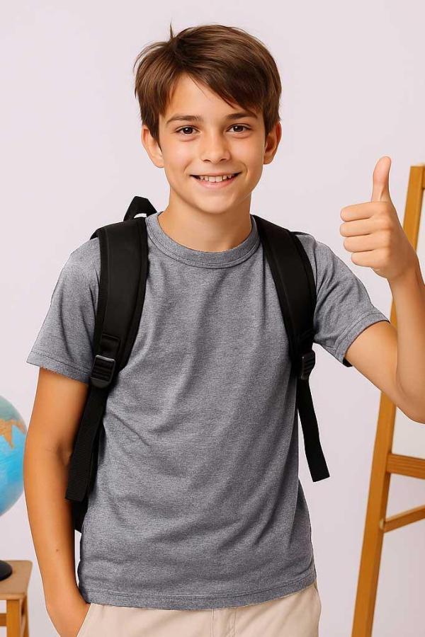 Antrasit Melanj Baskısız Çocuk Tişört – Yönetmeliğe Uygun ve Rahat Tasarım