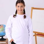 Beyaz Sıfır Yaka Baskısız Uzun Kollu Çocuk Tişört