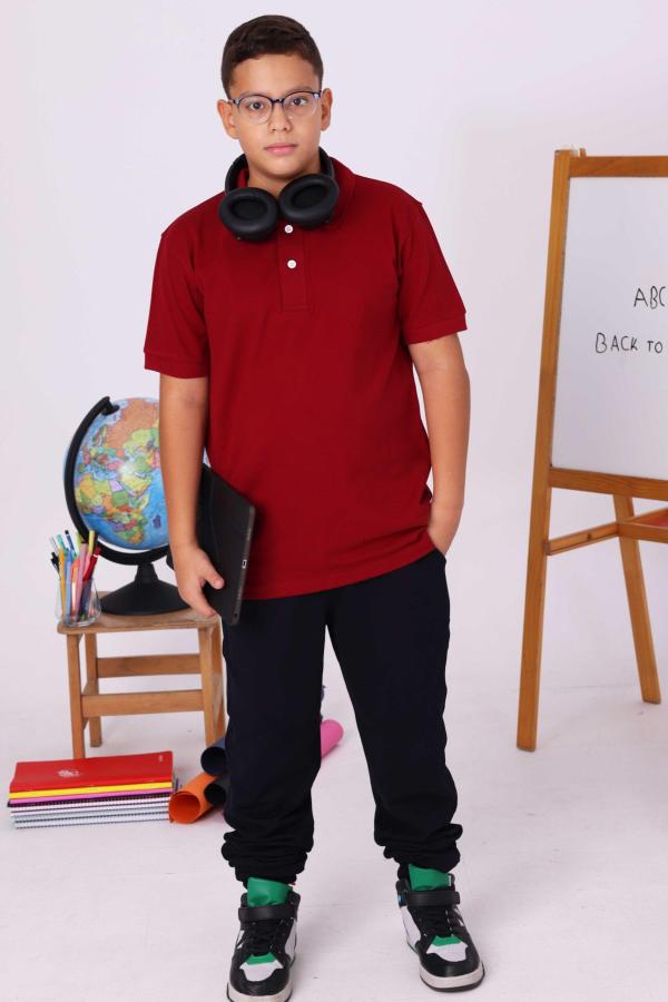 Bordo Renkli Çocuk Polo Yaka Kısa Kollu Tişört