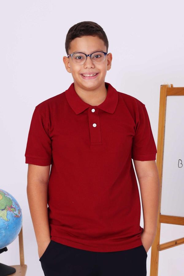 Bordo Renkli Çocuk Polo Yaka Kısa Kollu Tişört