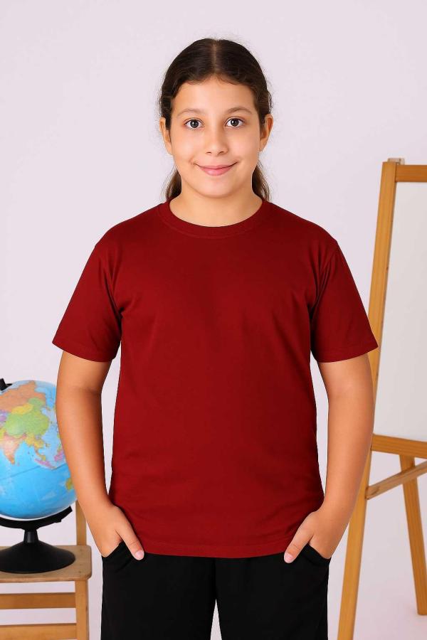 Bordo Renk Kısa Kollu Premium Çocuk Tişört