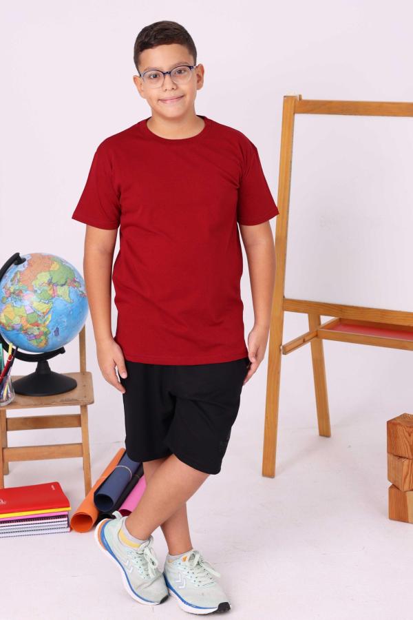 Bordo Renk Kısa Kollu Premium Çocuk Tişört