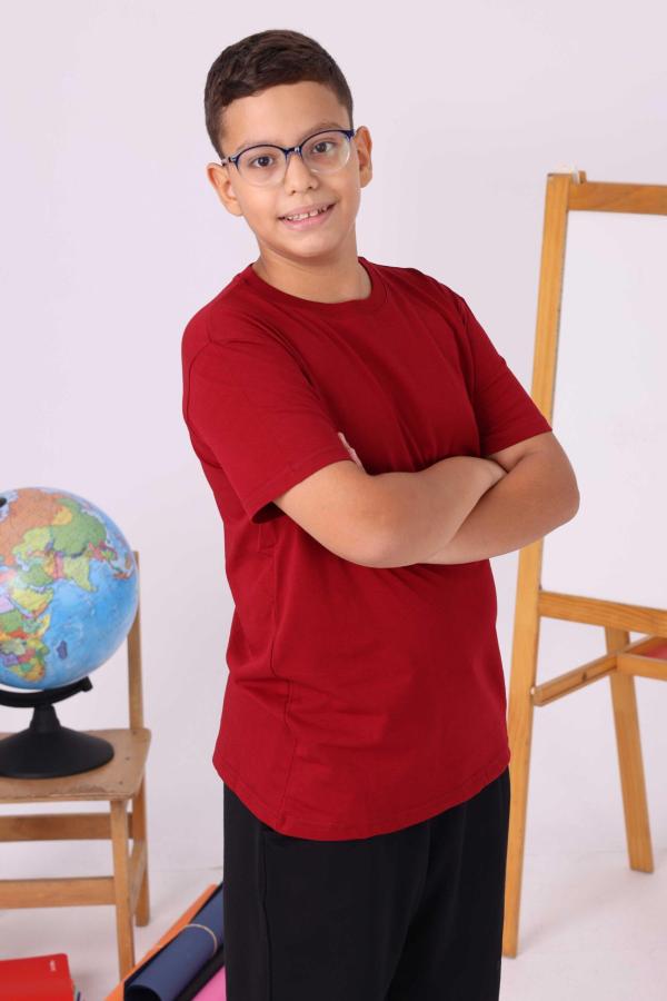 Bordo Renk Kısa Kollu Premium Çocuk Tişört