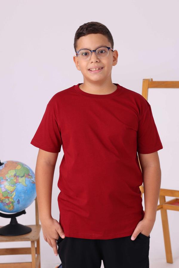 Bordo Renk Kısa Kollu Premium Çocuk Tişört