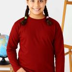 Bordo Uzun Kollu Sıfır Yaka Baskısız Premium Çocuk Tişört