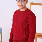 Bordo Uzun Kollu Sıfır Yaka Baskısız Premium Çocuk Tişört
