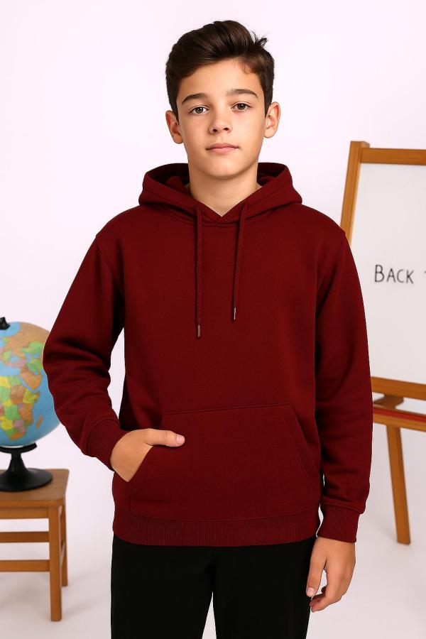 Bordo Unisex Kapüşonlu Sweatshirt – Okul Yönetmeliğine Uygun Rahat ve Şık Model