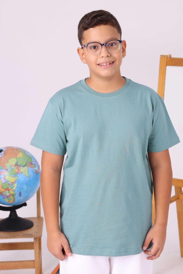 Çağla Yeşili Çocuk Sıfır Yaka Baskısız Tişört