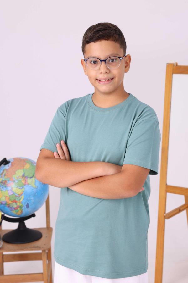 Çağla Yeşili Çocuk Sıfır Yaka Baskısız Tişört