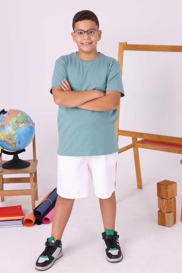 Çağla Yeşili Çocuk Sıfır Yaka Baskısız Tişört