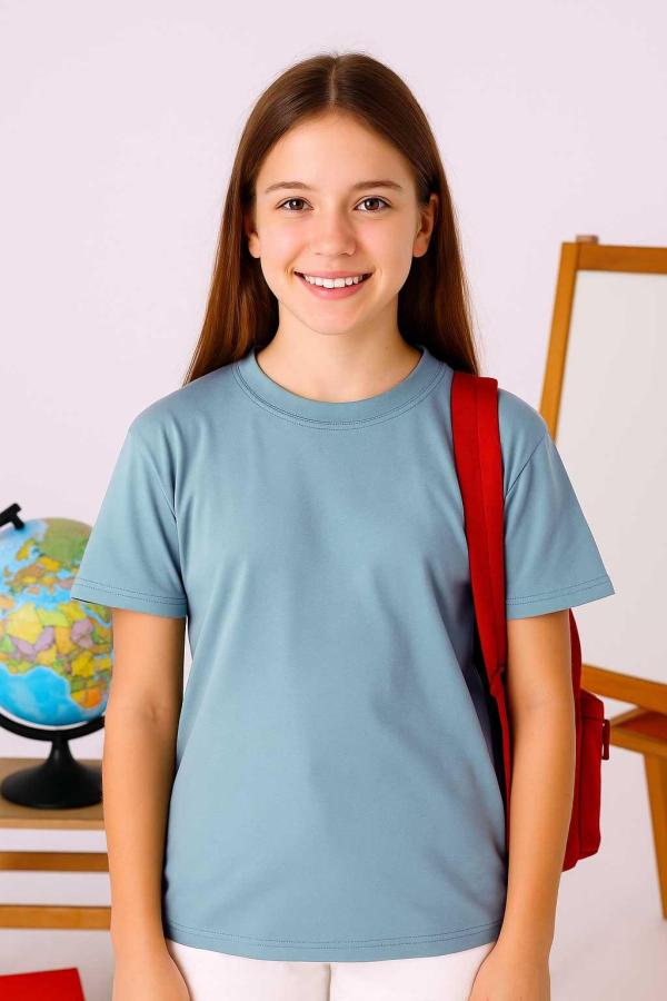 Çağla Yeşili Çocuk Sıfır Yaka Baskısız Tişört