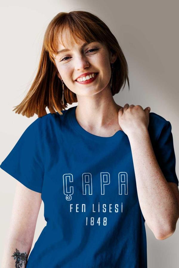 Çapa Fen Lisesi Tişört – Mavi, Unisex, Sıfır Yaka Tasarım (1848)