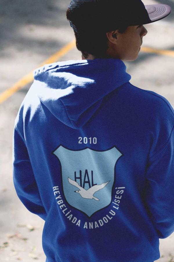 Heybeliada Anadolu Lisesi Saks Mavi Kapüşonlu Sweatshirt