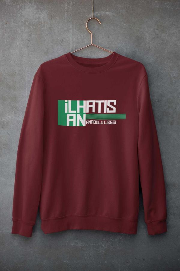 İlhan Atış Anadolu Lisesi Bordo Sweatshirt – Sıfır Yaka Tipografi Tasarımlı