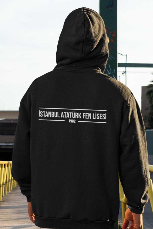 İstanbul Atatürk Fen Lisesi Fermuarlı Siyah Kapşonlu Sweatshirt