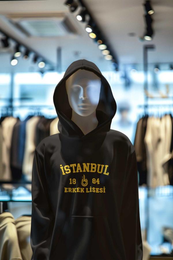 İstanbul Erkek Lisesi Siyah Kapüşonlu Sweatshirt – 1884 Kolej Stili