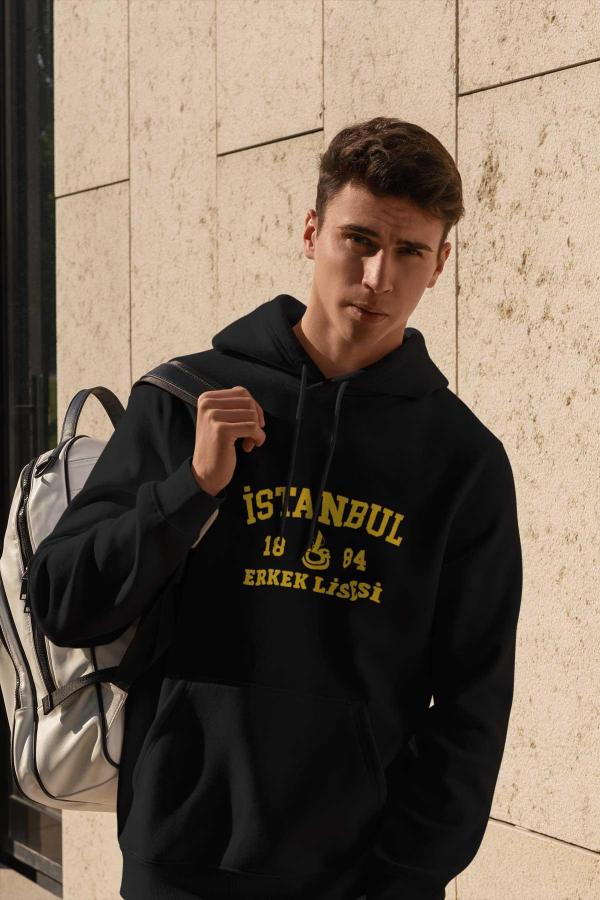 İstanbul Erkek Lisesi Siyah Kapüşonlu Sweatshirt – 1884 Kolej Stili