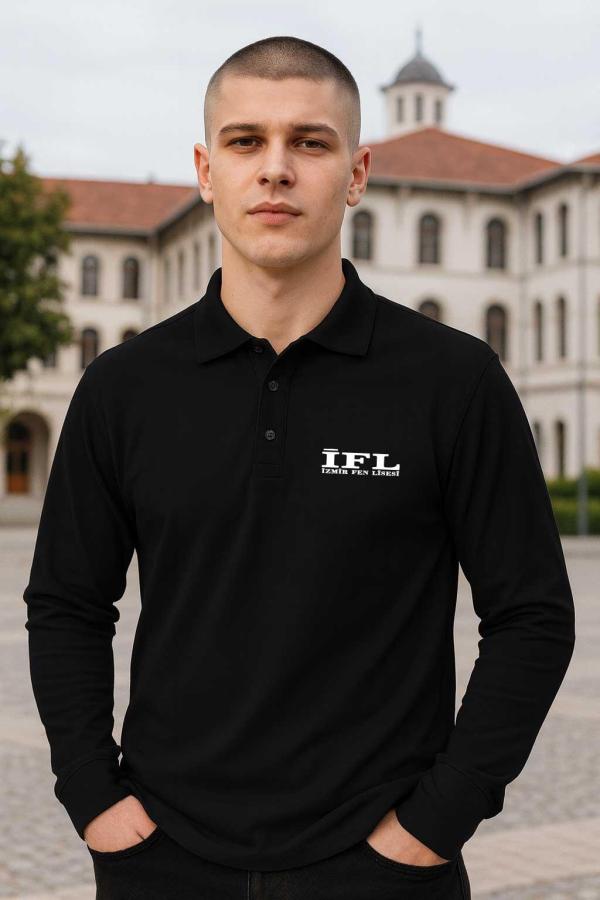 İzmir Fen Lisesi Siyah Polo Yaka Uzun Kollu Tişört