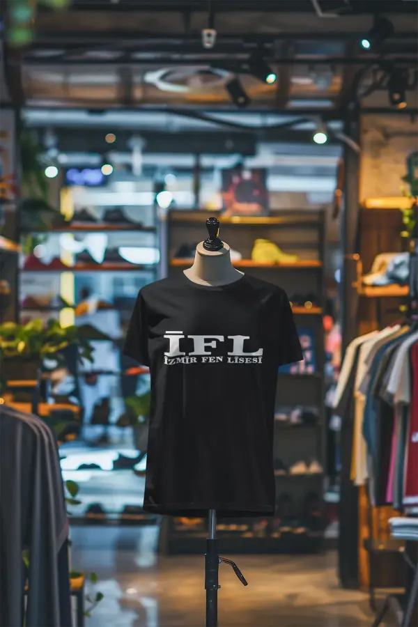 İzmir Fen Lisesi Tişört – Siyah, Unisex, Sıfır Yaka Tasarım (İFL)