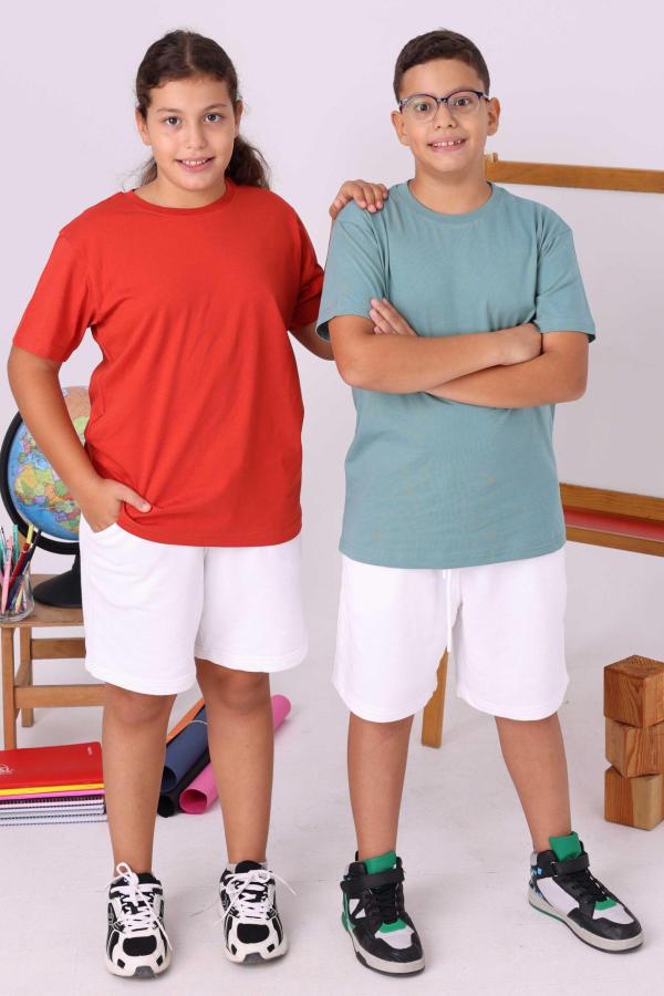 Kiremit Rengi Sıfır Yaka Baskısız Okul Tişörtü