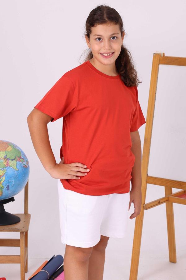 Kiremit Rengi Sıfır Yaka Baskısız Okul Tişörtü