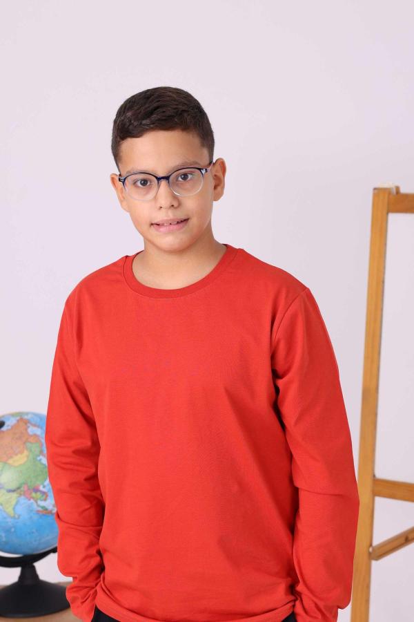 Kiremit Renk Uzun Kollu Okul Tişörtü - %100 Pamuk