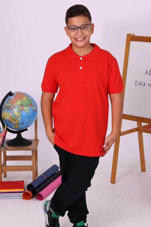 Kırmızı Çocuk Polo Yaka Kısa Kollu Tişört - Okul Forması