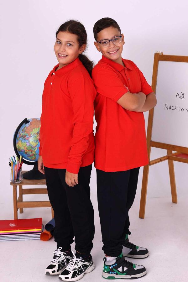 Kırmızı Çocuk Polo Yaka Kısa Kollu Tişört - Okul Forması