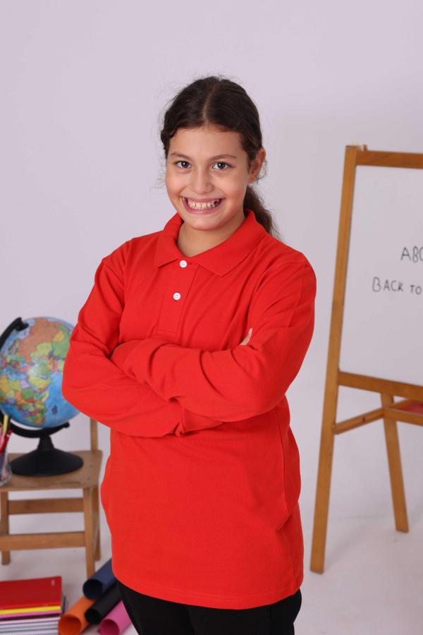 Kırmızı Çocuk Polo Yaka Uzun Kollu Tişört – Okul Forması