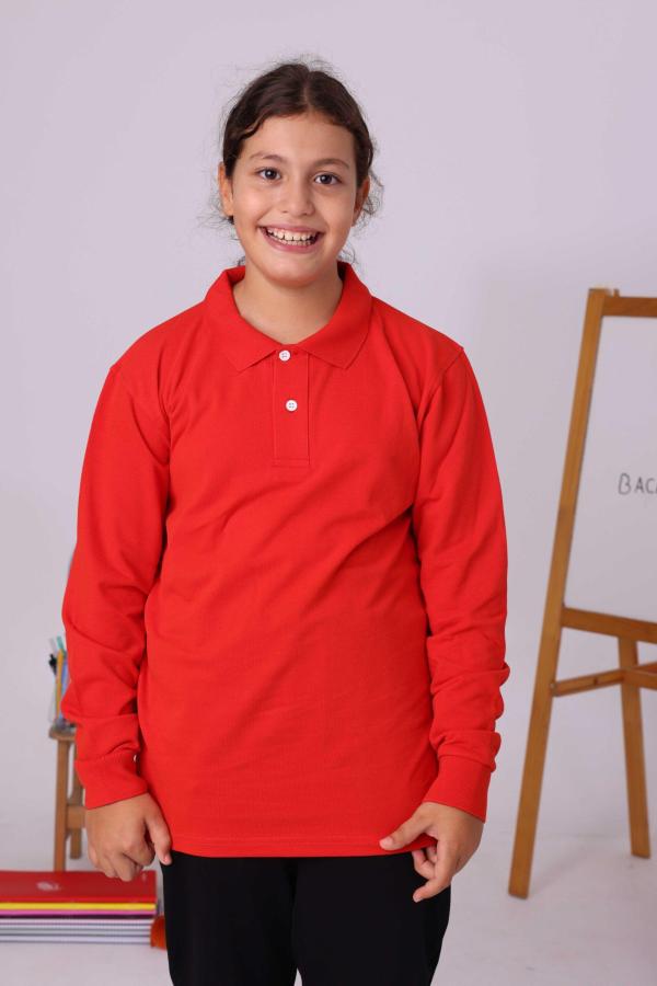 Kırmızı Çocuk Polo Yaka Uzun Kollu Tişört – Okul Forması