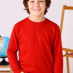 Kırmızı Sıfır Yaka Baskısız Premium Unisex Çocuk Uzun Kollu Tişört