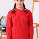 Kırmızı Sıfır Yaka Baskısız Premium Unisex Çocuk Uzun Kollu Tişört