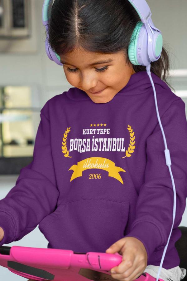 Kurttepe Borsa İstanbul İlkokulu Mor Kapüşonlu Sweatshirt