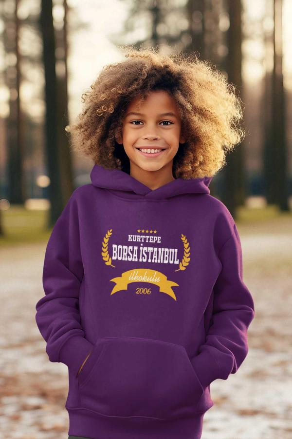 Kurttepe Borsa İstanbul İlkokulu Mor Kapüşonlu Sweatshirt