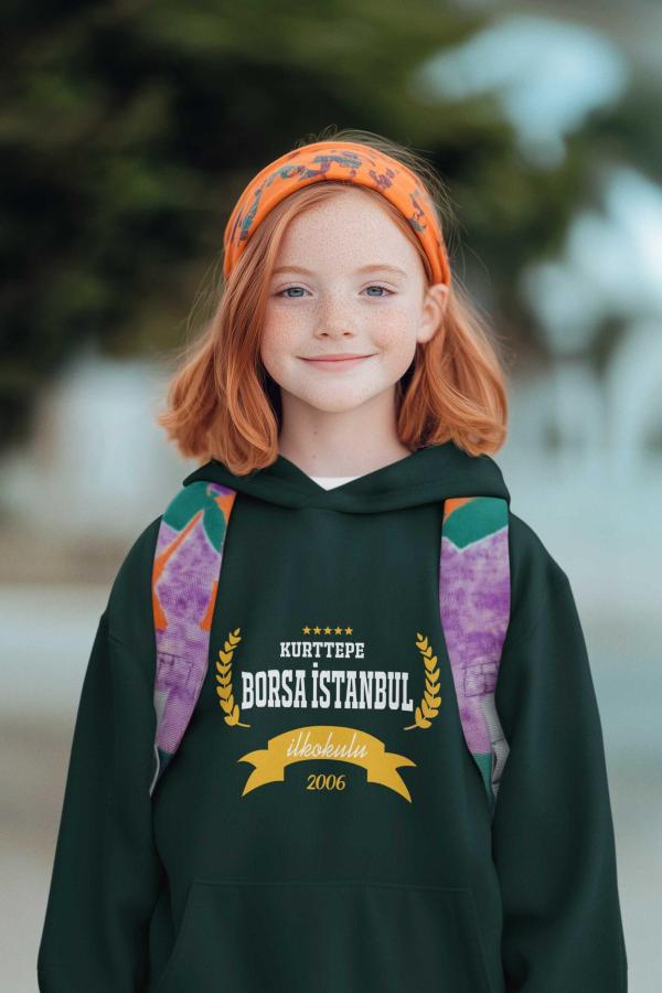 Kurttepe Borsa İstanbul İlkokulu Nefis Yeşili Kapüşonlu Sweatshirt – 2006
