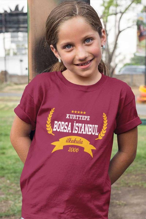 Kurttepe Borsa İstanbul İlkokulu Bordo Sıfır Yaka Tişört