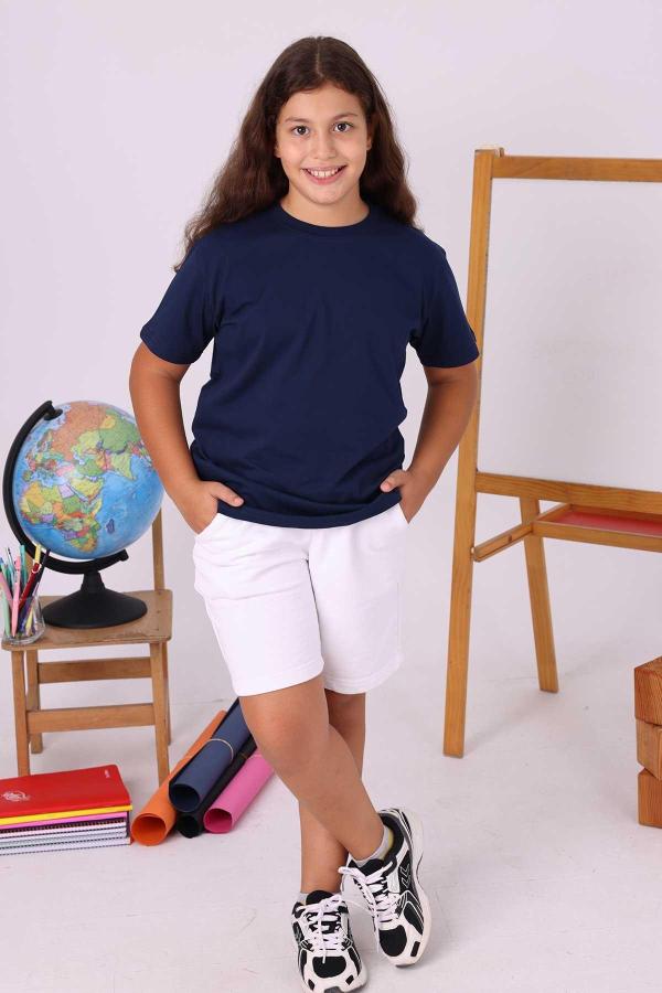 Lacivert Sıfır Yaka Baskısız Çocuk Tişört – Yönetmeliğe Uygun