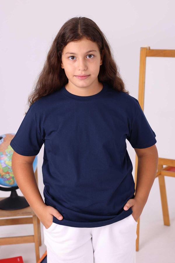 Lacivert Sıfır Yaka Baskısız Çocuk Tişört – Yönetmeliğe Uygun