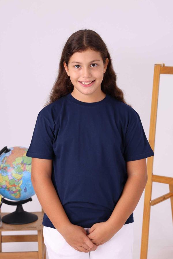 Lacivert Sıfır Yaka Baskısız Çocuk Tişört – Yönetmeliğe Uygun