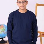 Lacivert Baskısız Sıfır Yaka Uzun Kollu Çocuk Tişört