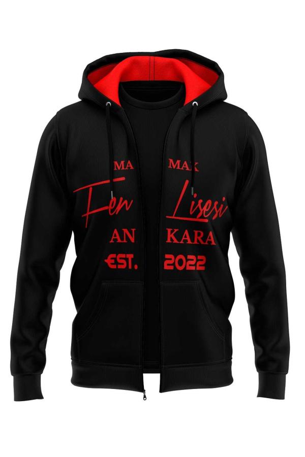 Mamak Fen Lisesi Siyah Fermuarlı Kapüşonlu Sweatshirt – Ankara EST.2022