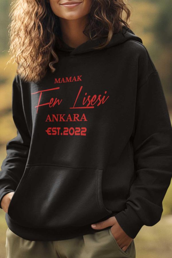Mamak Fen Lisesi Kapüşonlu Sweatshirt – Siyah, Unisex